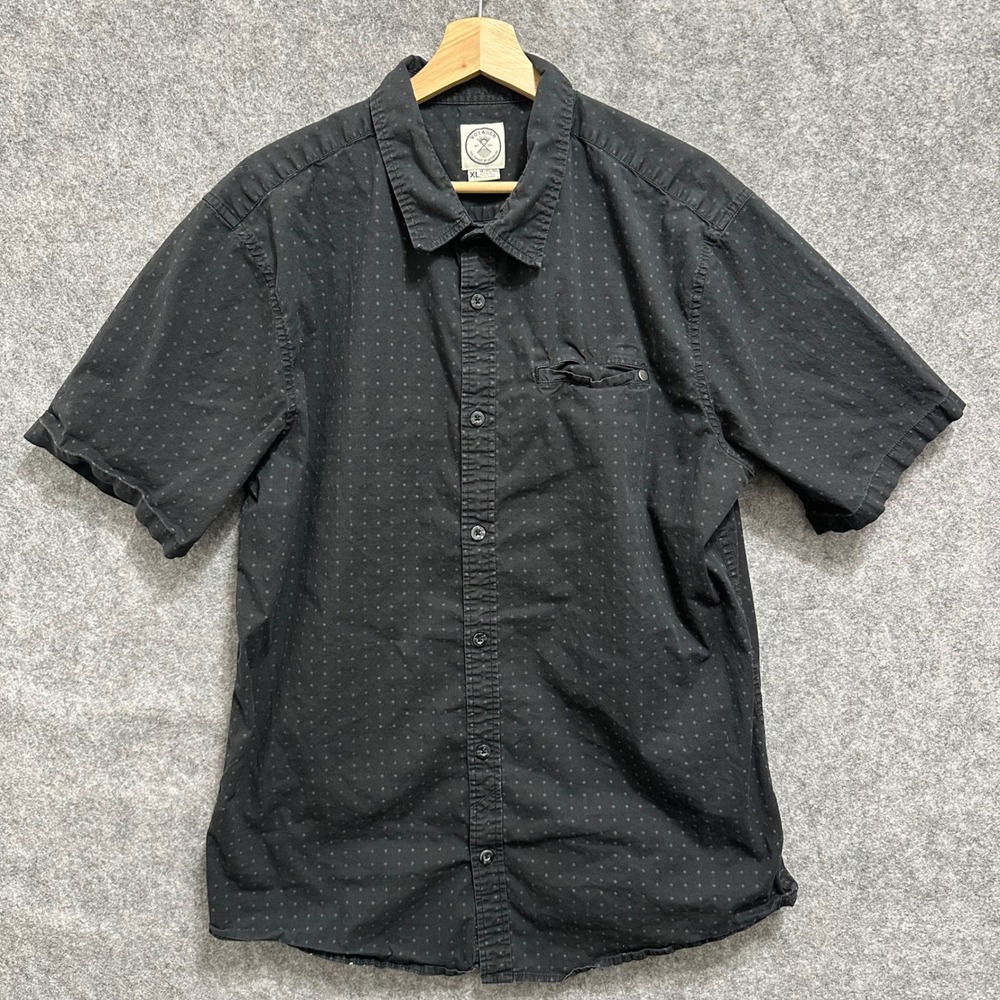 Voyager Button Up Shirt Mens XL Black Polka Dot Short Sleeve Stretch Pocket